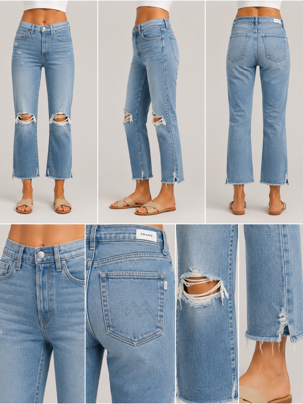 Frame Denim Le garcon crop Light Blue Distressed High-Rise Straight Jeans